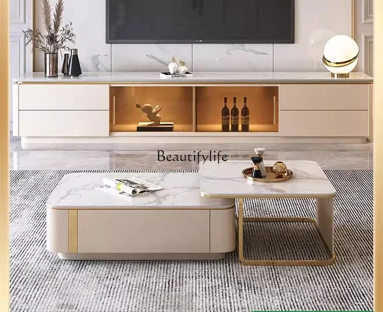 

FG10*Slate coffee table Modern high-grade square cream wind retractable minimalist tea table Living room