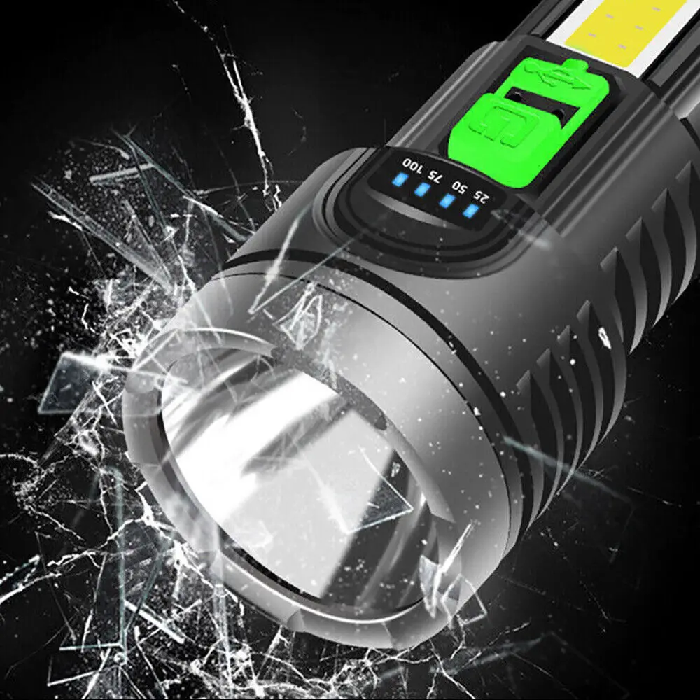 مصباح LED عالي الطاقة ، شعلة فائقة السطوع ، مصباح يدوي USB قابل لإعادة الشحن ، شعلة مضيئة