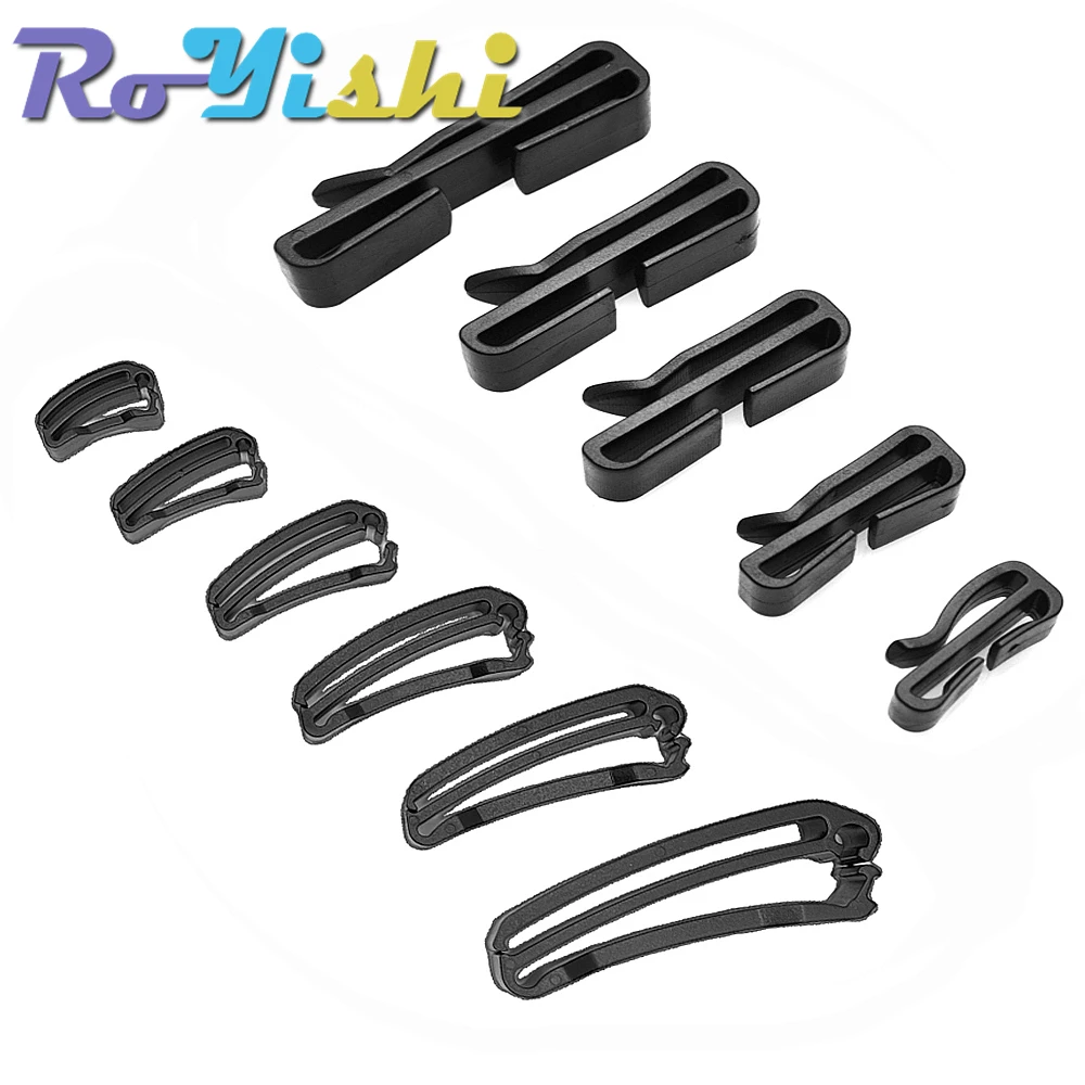 10 Pcs/Pack Quick Slip Keeper Buckle End Clip Slider Black For Molle Tactical Backpack Adjusting Strap Webbing 15-50mm