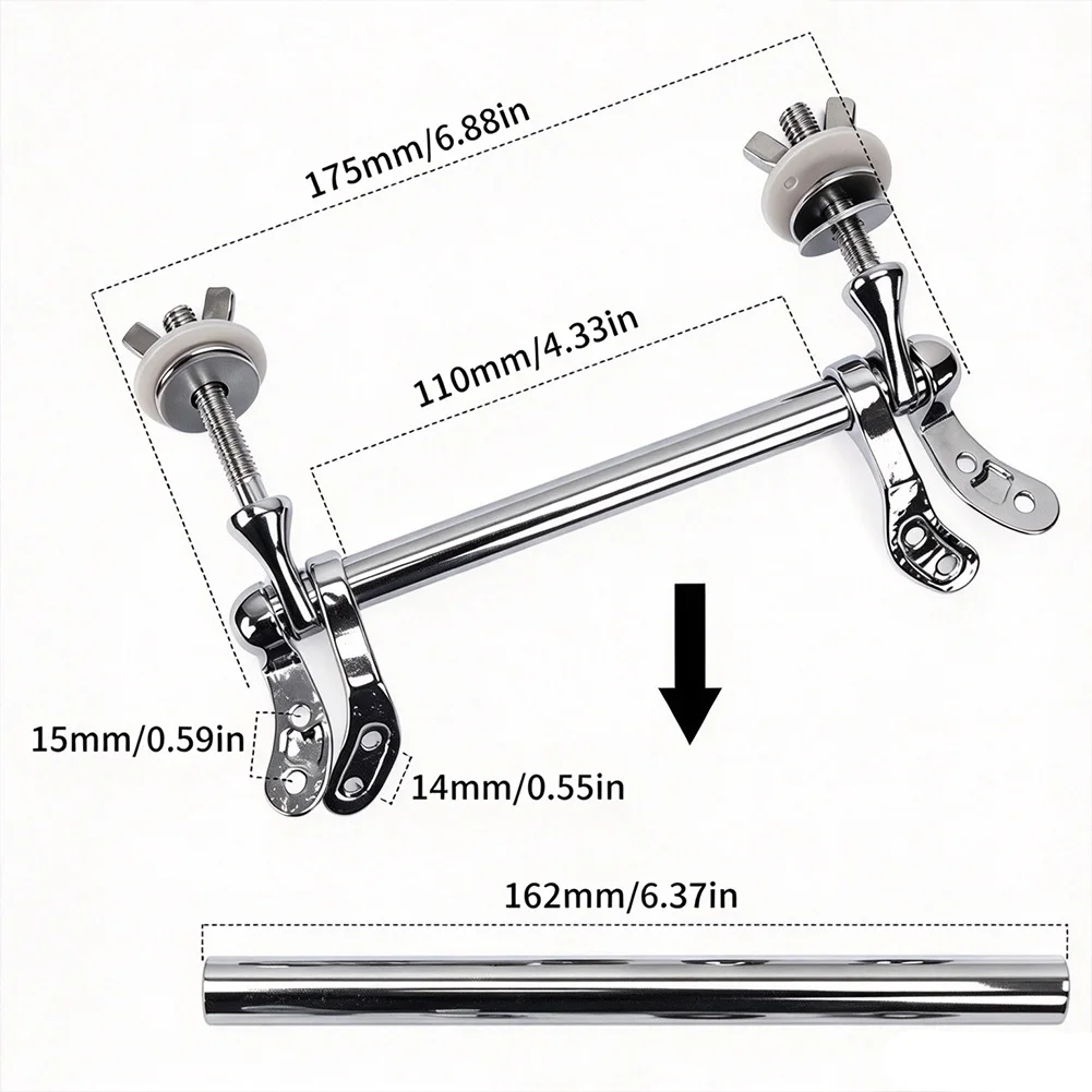 Single-Piece Metal Toilet Seat Hinge Replacement Kit with Wing Nuts and 140mm Fixed Hole Spacing for Standard Toilets
