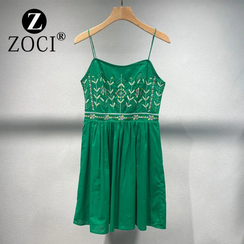 [ZOCI] Niche Summer New Embroidered Thin Strap Waist Short Dress Women