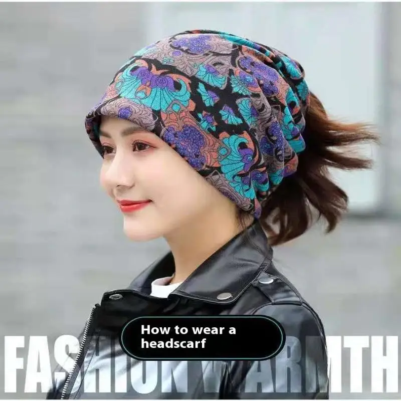 Fashion Double Head Cap Bib Twist Cap Multi-Functional Printed Scarf Cover Cap Neck Cap Face Mask Headscarf Cap