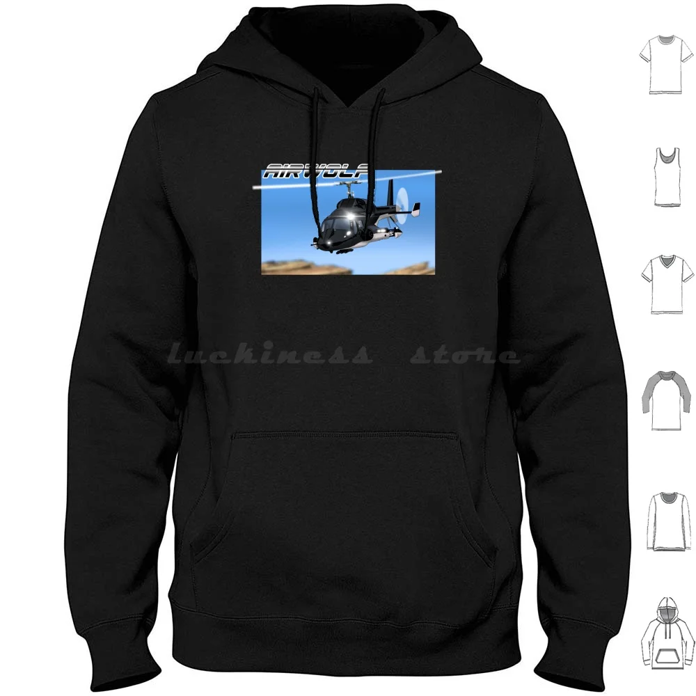 Airwolf Sudadera con capucha de algodón de manga larga Airwolf 80s Vintage Nostalgia Tv Show Knight Rider Helicóptero Apache Bell 222