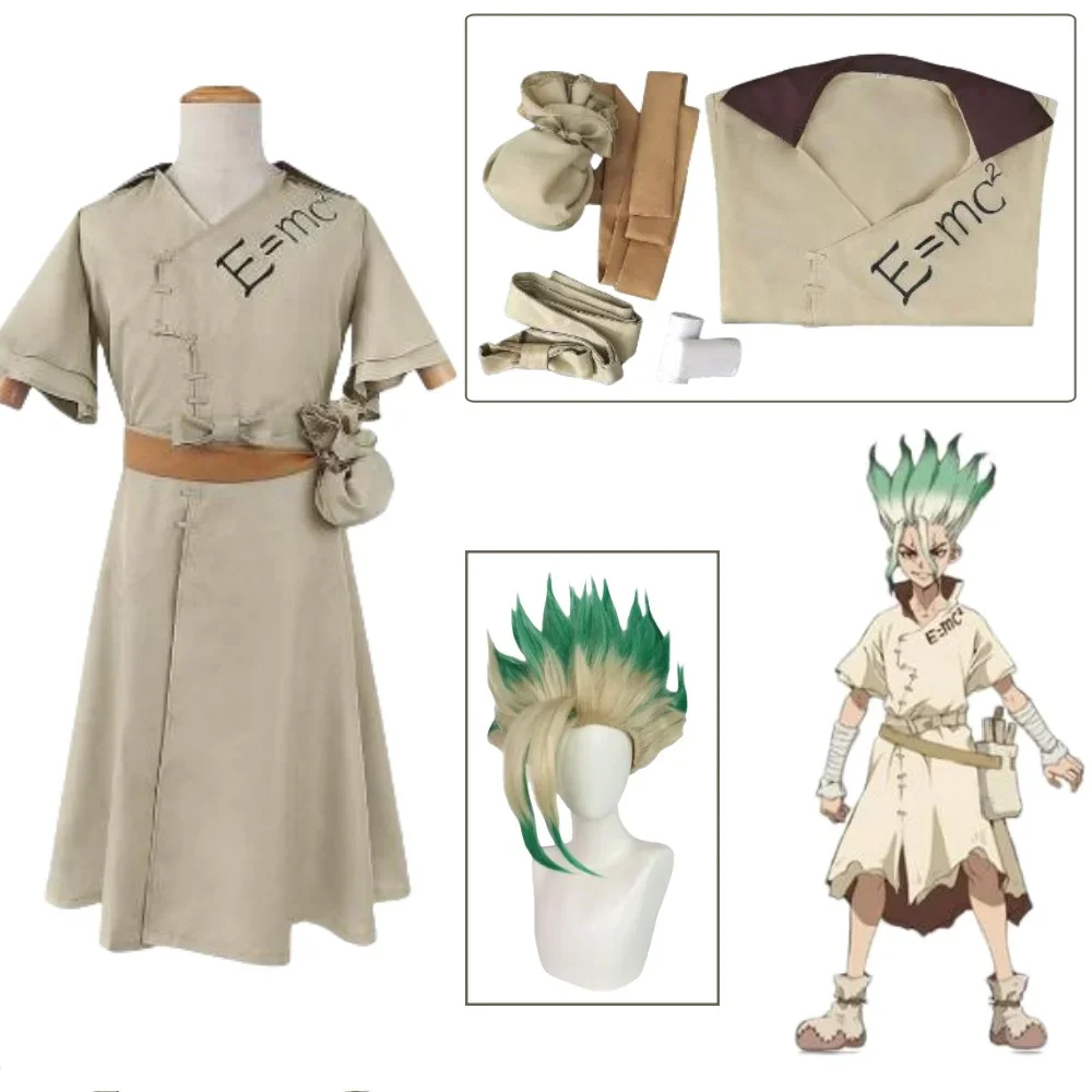 

2025 Anime Dr. Stone Cosplay Ishigami Senkuu Kostuum Pruik Shigami Senkuu Uniform Jurk Mannen Vrouw Volledige Set Halloween