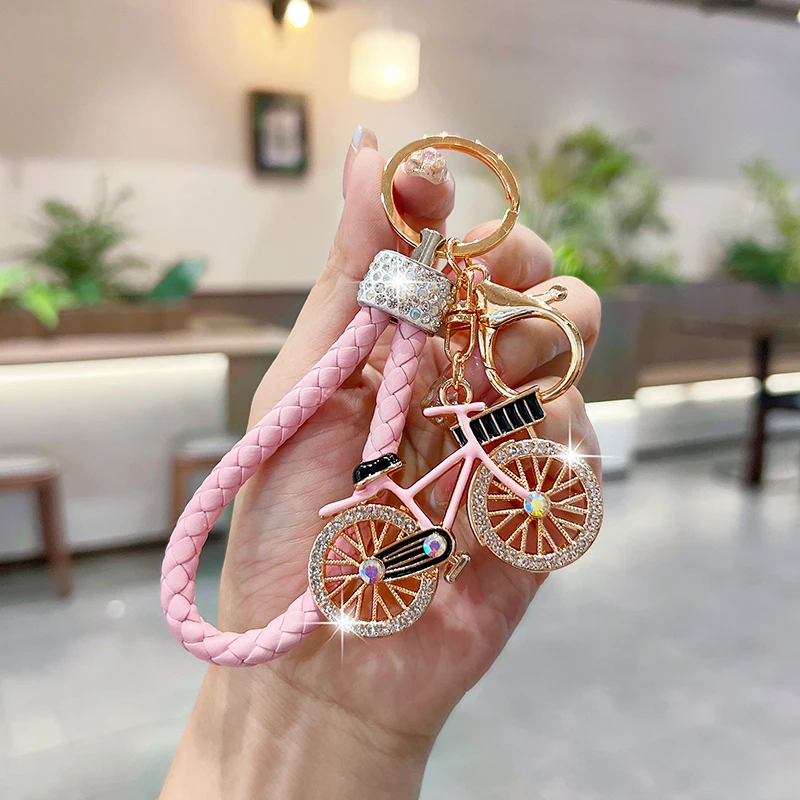 Fashionable Diamond Studded Small Bicycle Car Keychain, Cute and Creative, Exquisite Bicycle Bag Pendant, Keychain Ring Gift