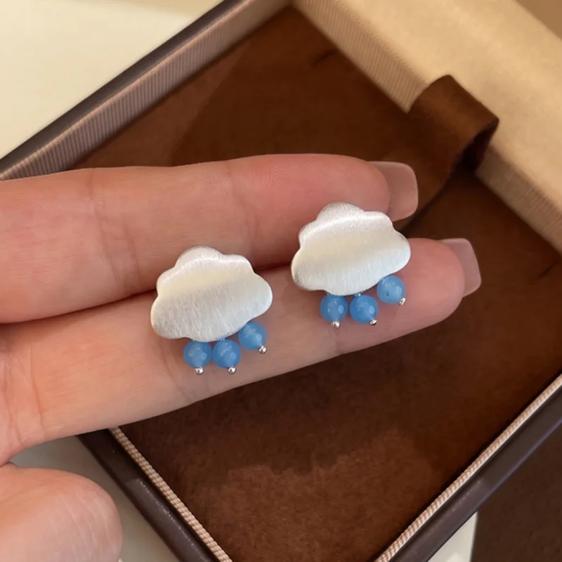Cute Fun Silver Cloud Raindrops Tassel Earrings For Women Fashion Ears Accessories Jewelry Friend Gift Daily Casual Party Outfit