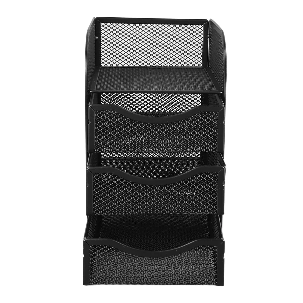 Pen Container 3 Drawers Desk Organizer Black Metal Desktop Organizer Wire Mesh Multifunctional Office Desk Organizer For Office
