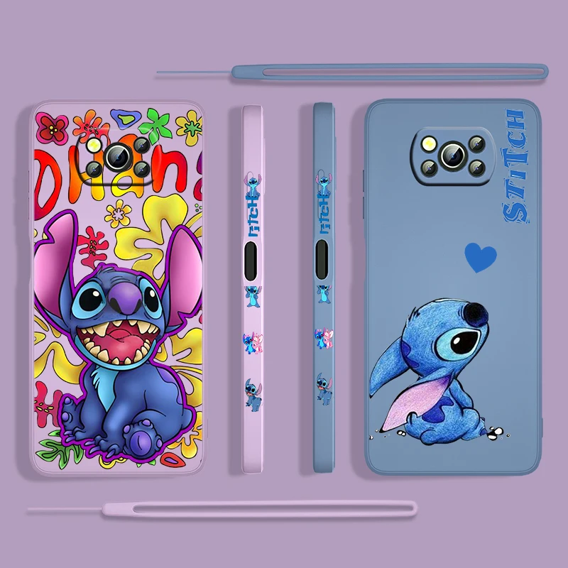 Baby Stitch Cartoon For Xiaomi POCO X5 M5 C40 M4 X4 F4 C40 X3 NFC F3 GT M4 M3 M2 Pro C3 4G 5G Liquid Left Rope Phone Case Fundas