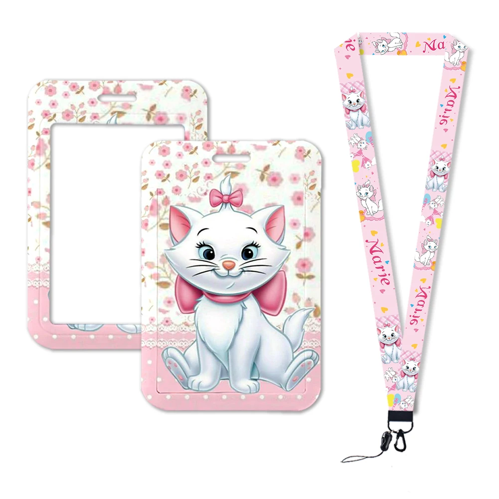 Disney Marie Cat Cute The Aristocat Card Holder Student Keychain Girls Kids Gym Cell Phone Strap Badge Holder Rope Pendant Cover