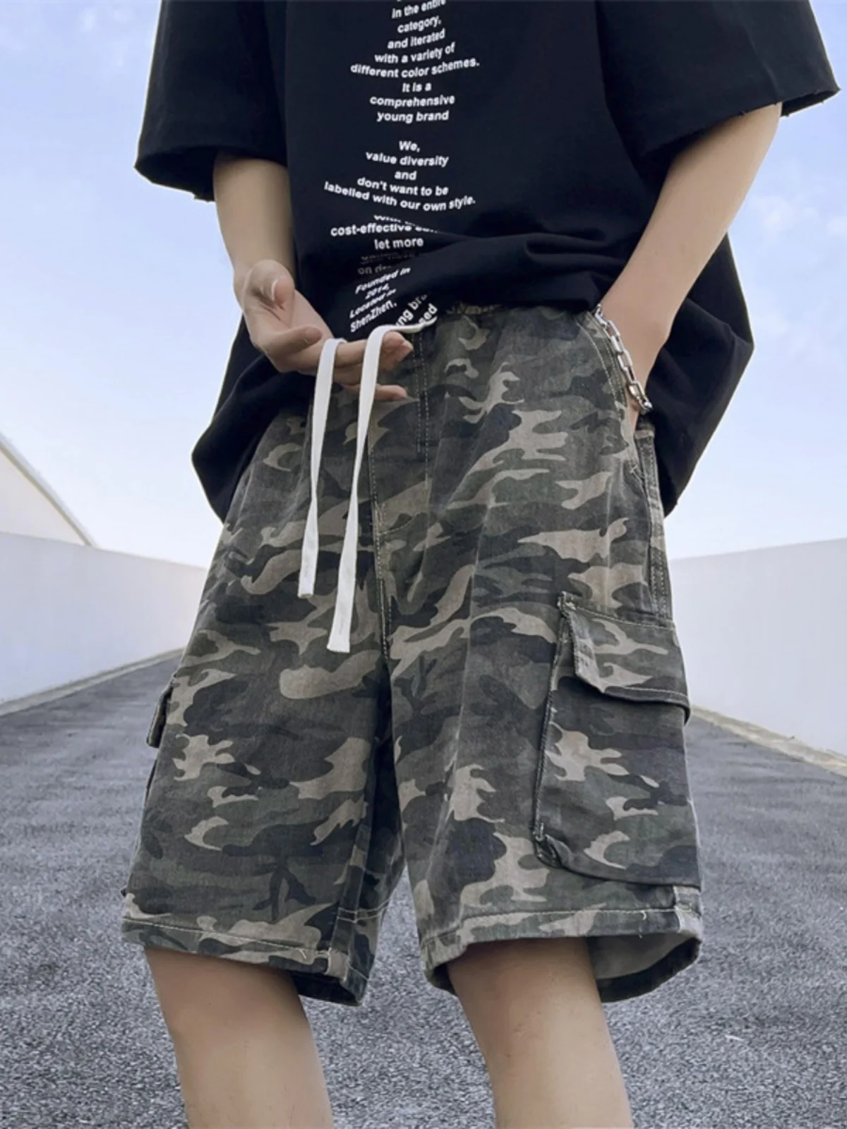 

Мужские джинсовые шорты в американском ретро-стиле, летние, модные, брендовые, свободные, камуфляжные, рабочие, повседневные, прямого кроя