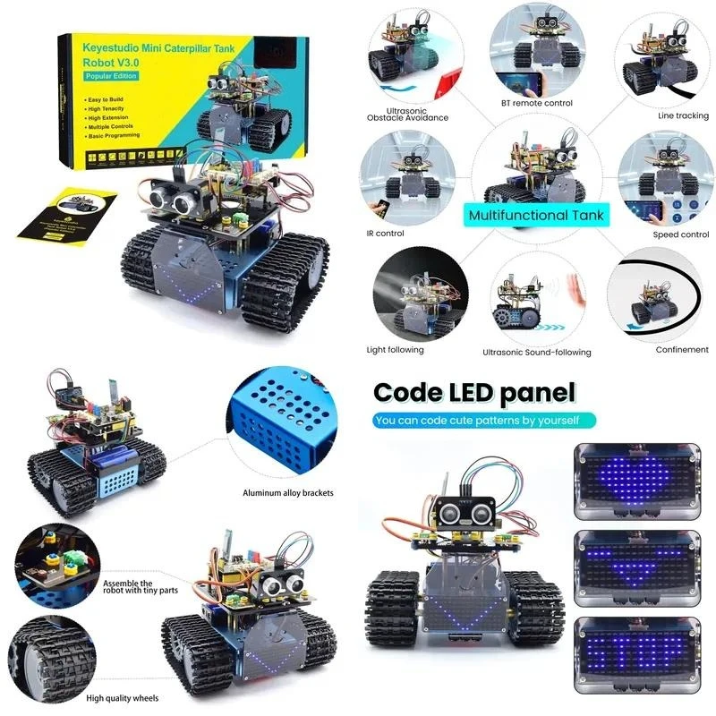 DIY Electronic STEM Education Tank Car Kit V3.0 Programming Kit, Smart Tank Car for Arduino