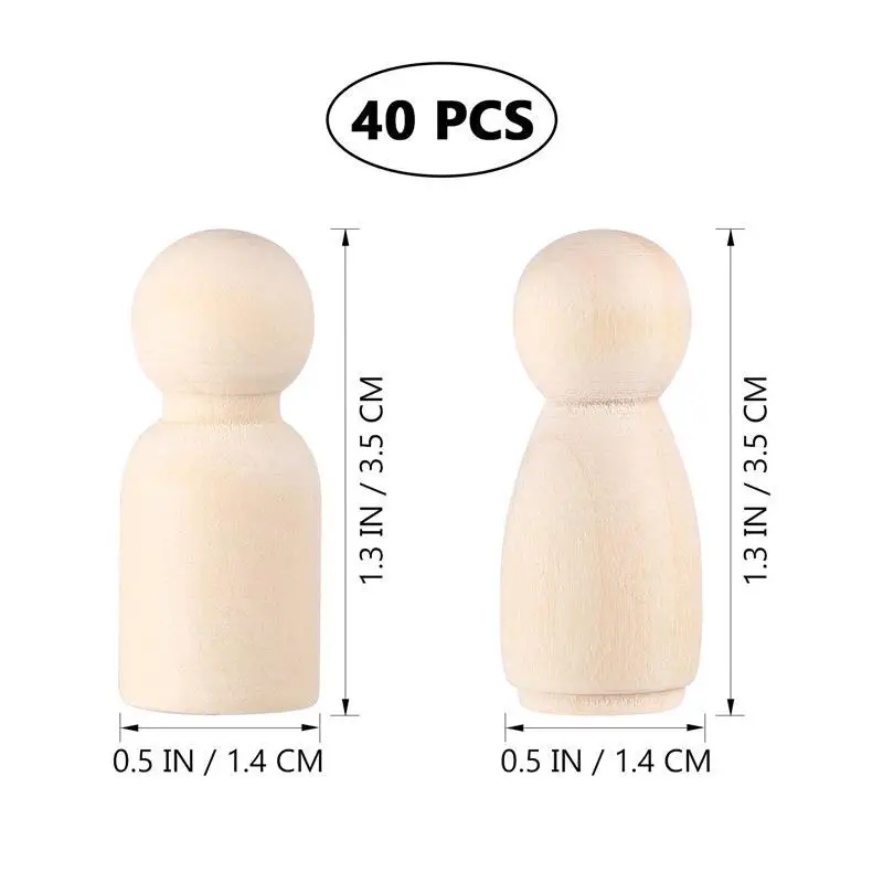 40pcs Wooden Peg People Dolls Unfinished Peg Dolls Crafts People Peg Dolls Peg Dolls Painting Crafts for DIY Painting Crafts Art