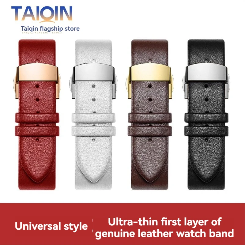 Ultra-thin Leather Watch Strap for Tissot DW Longines CK Rossini Women's Cowhide Watchband Black 12mm 14mm 15mm 16mm 18mm 20mm