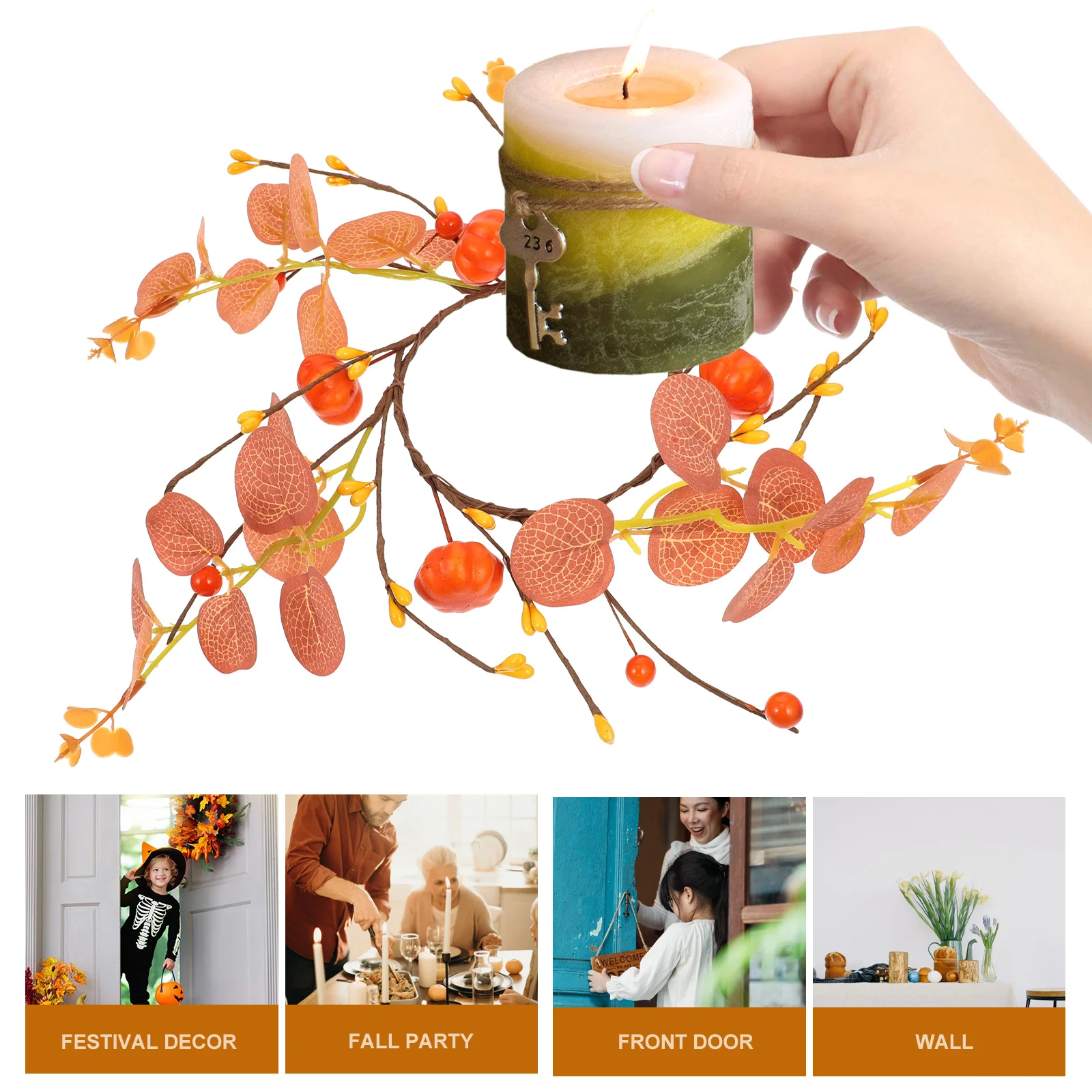 

1pc Artificial Pumpkin Ring Fall Decor Thanksgiving Halloween Party Table Centerpiece Wreath For Pillars Door Wall