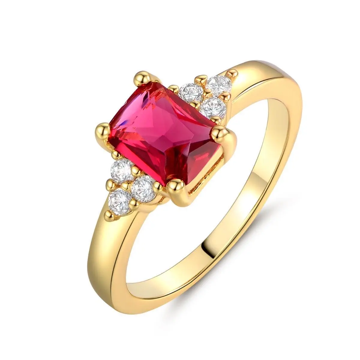 Best selling gold-plated imitation zircon women\'s ring wedding princess square black diamond red ring