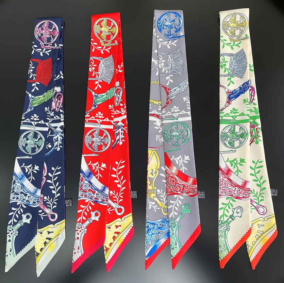 2024 New Stirrup 100% Silk Scarf Brand Bag Scarves Women Fashion Design Neckerchief Scarf Hair Accessories Foulard Headbands