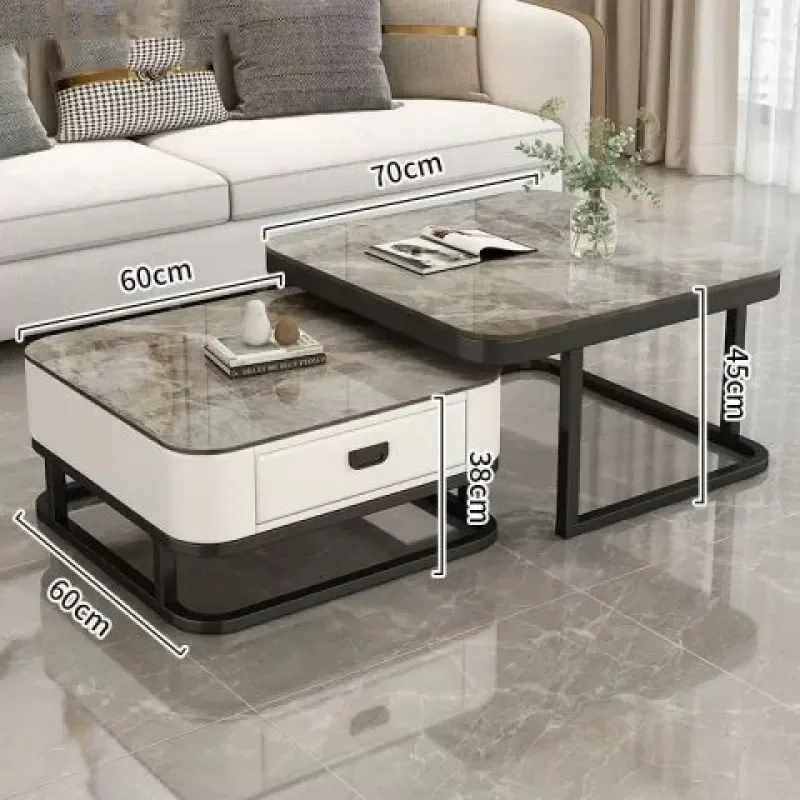 Modern Glass Sintered Stone Coffee Table Living Room Small Apartment Square TV Cabinet Combo Minimalist Home Furniture