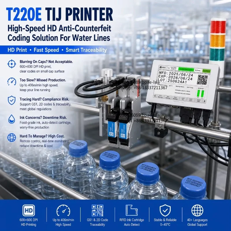 High Speed Online Printer OEM/ODM T220E-1 Thermal Inkjet Coding Machine for Barcode QR Code Date Batch Number Printing