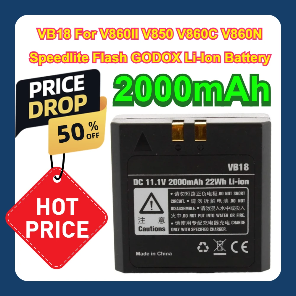 

VB18 For V860II V850 V860C V860N 2000mAh Speedlite Flash GODOX Li-Ion Battery