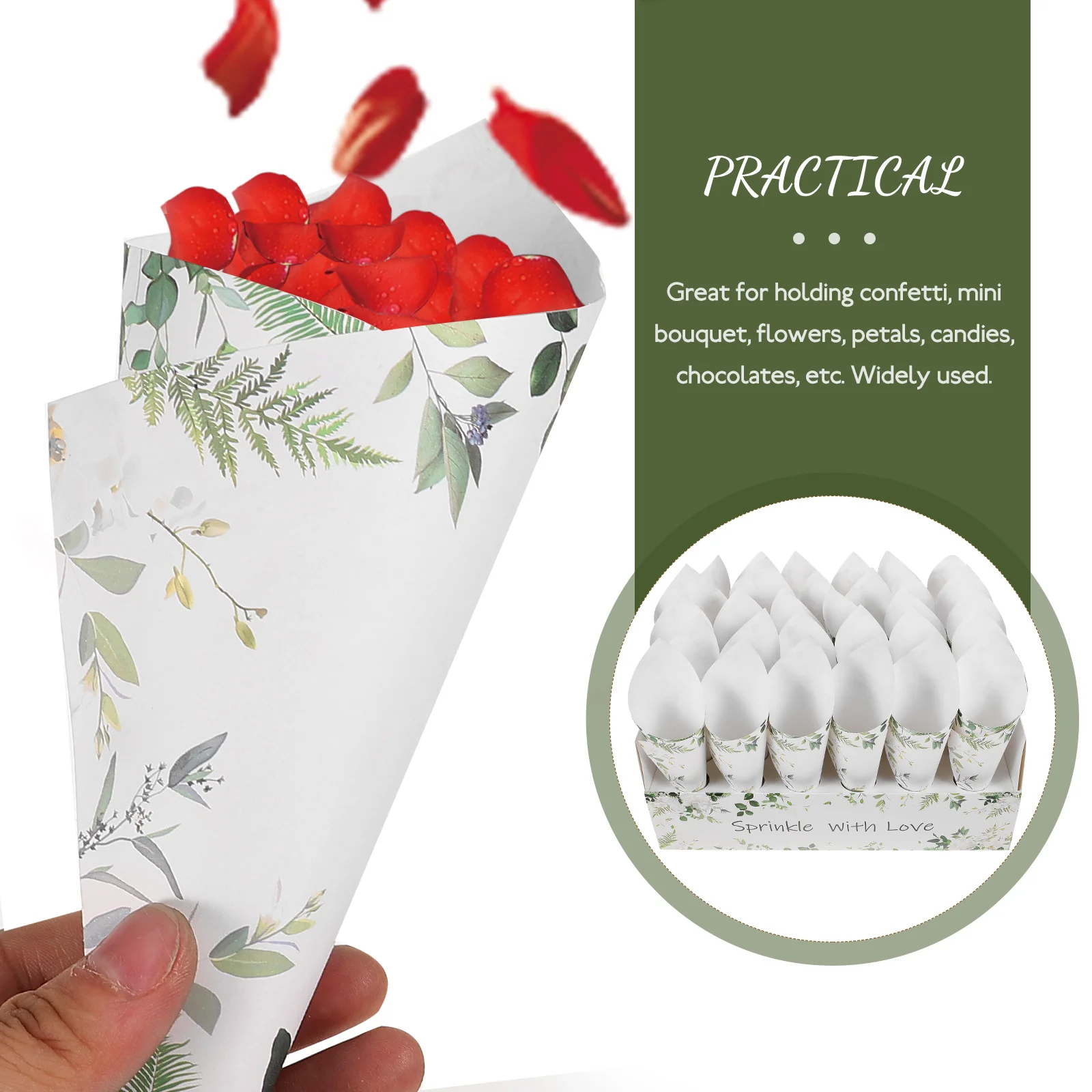 

1 set Paper Confetti Cones Wedding Decoration Cone Box Bouquet Party Supplies Brown Craft Cones Confetti Petals Holder Art