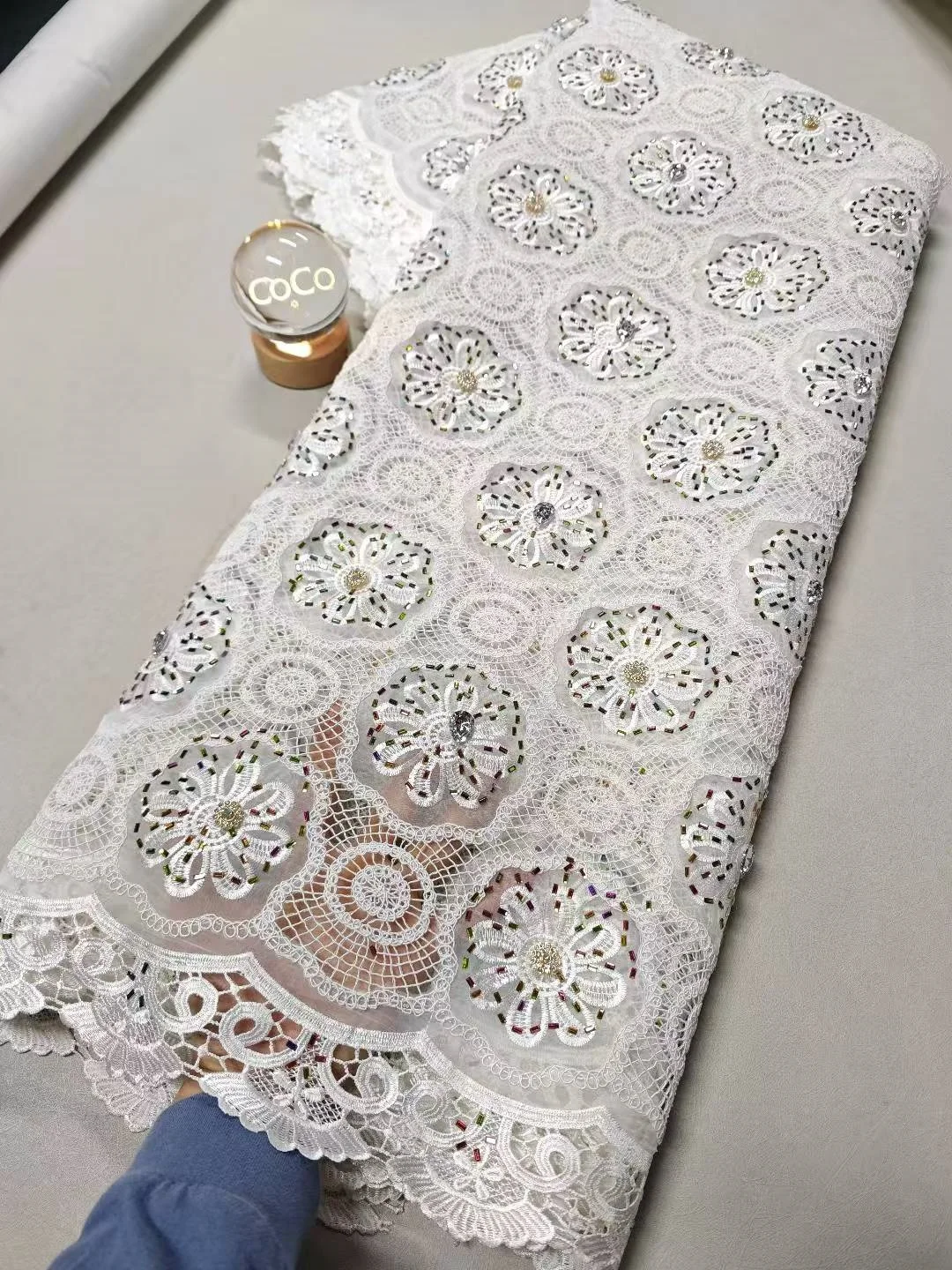 2026New Arrival Nigerian African French Guipure Tulle Lace Fabric Sequins Beaded Embroidery for Luxury Wedding Party Dress 5Yard