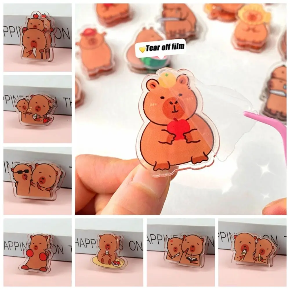 9Pcs Portable Cartoon Capybara PP Clip Double-sided Mini Cartoon Memo Clip Photo Clamp Bookmark Acrylic Paper Clip School