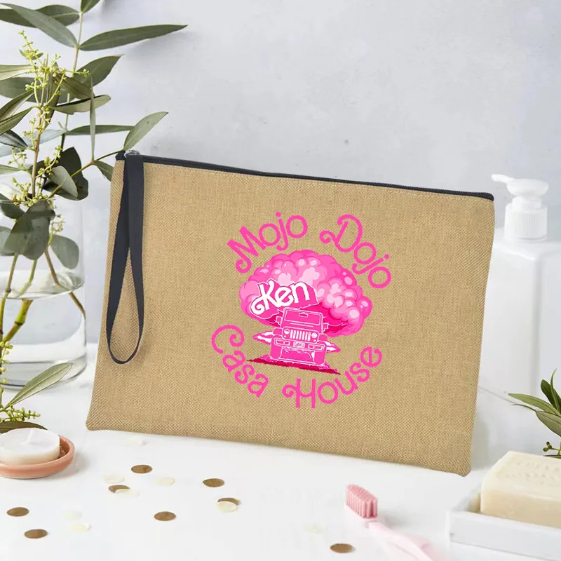 Bolsa de cosméticos de lino con ilustración de moda, organizador de viaje con patrón de marca de lujo, regalo de despedida de soltera, estuche para lápices