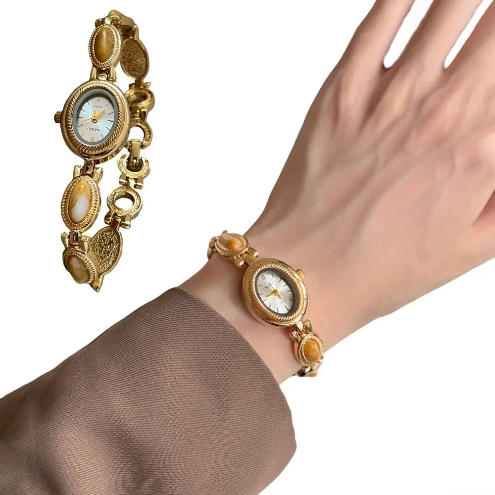 New Colored Gemstones Ladies Watch Elegant Luxury Quartz Watch Oval Gift Wristwatch