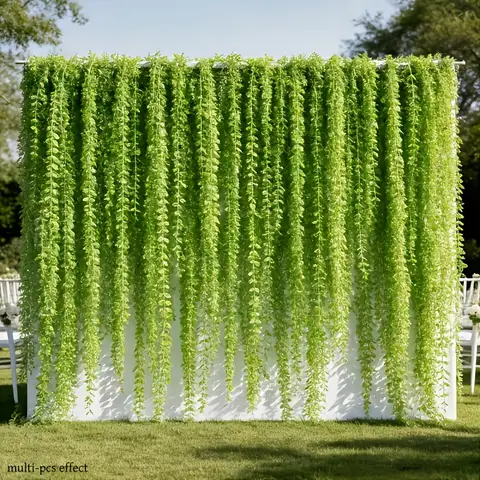 200pcs Extra-Long Deluxe Willow Leaf Vine - Artificial Greenery, Faux Evergreen Hanging Vine, Enhances Home/Outdoor Scene Style