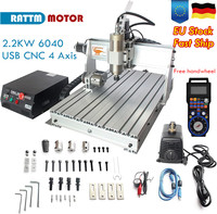 【EU Stock】 4 Axis USB Milling Machine CNC 6040 Mach3 Manual Router with 2200W VFD Spindle and Limited Switches USB Port