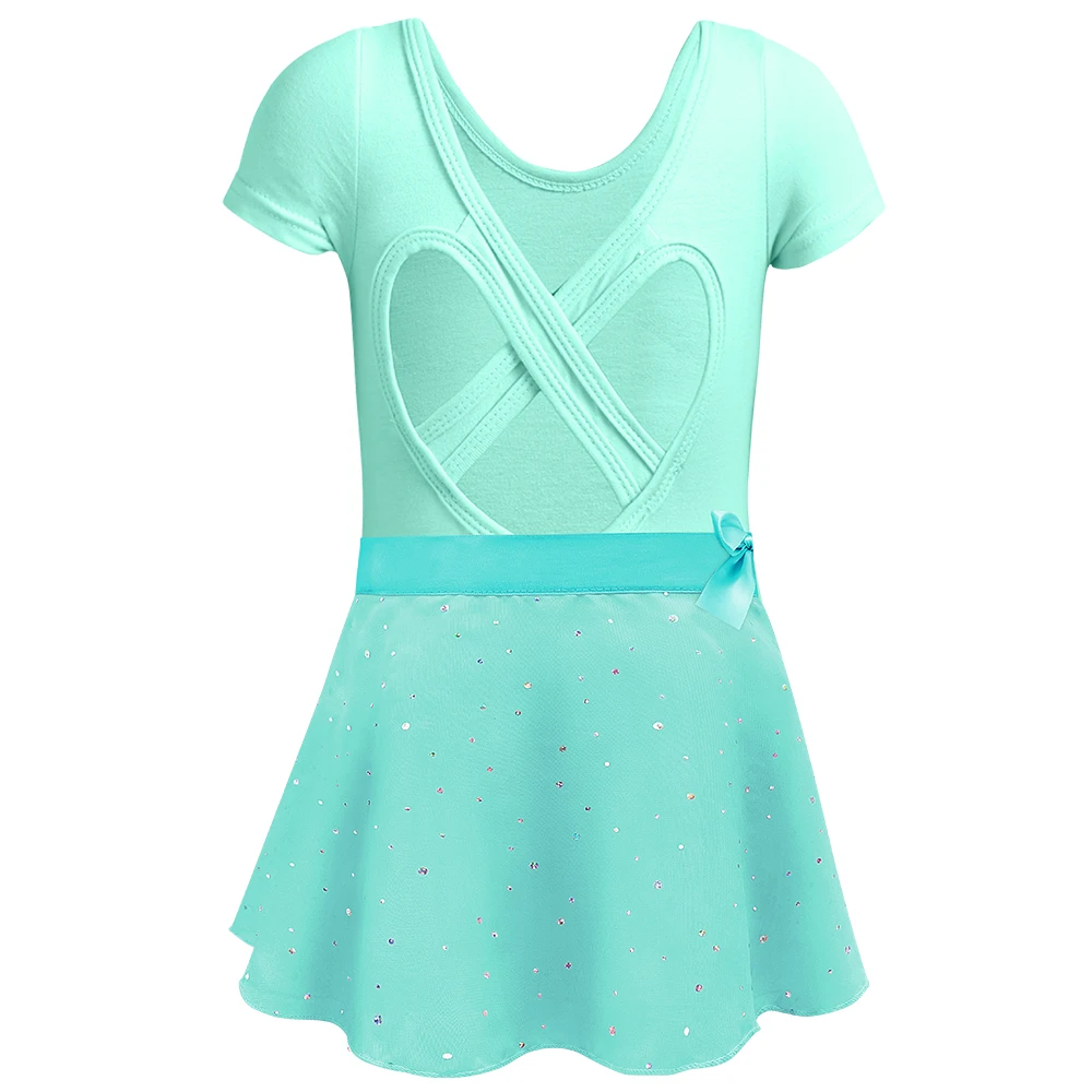 Mädchen Ballett Trikots mit abnehmbarem Rock Combo Krawatte Kurzarm Ballett Tanz Kleid Outfit Kinder Gymnastik Kostüm – Detail 30