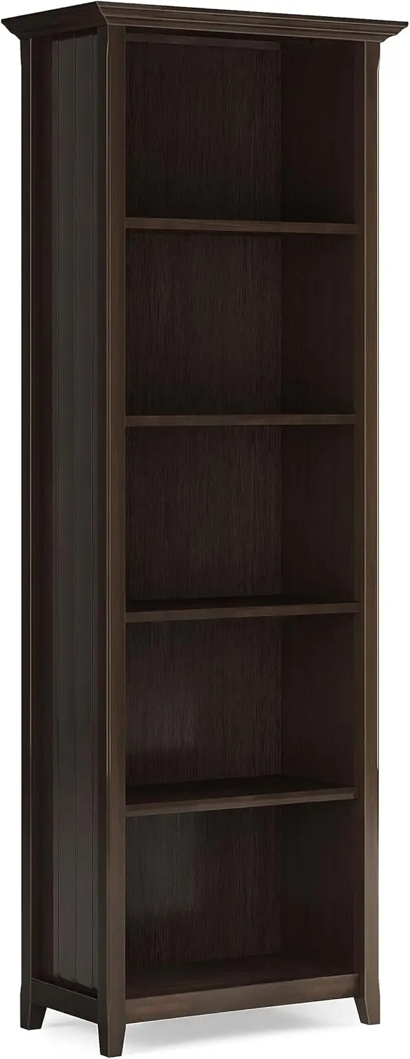 Solid Wood 26 Inch Transitional 5 Shelf Bookcase in Brunette Brown, for The Living Room, Study Room and Offic