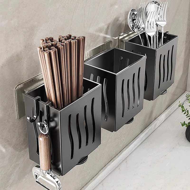 1-Piece Kitchen Utensil Rack-Multifunctional Draining Chopstick Holder,Wall-Mounted Or Freestanding Cutlery Storage Box, Plastic