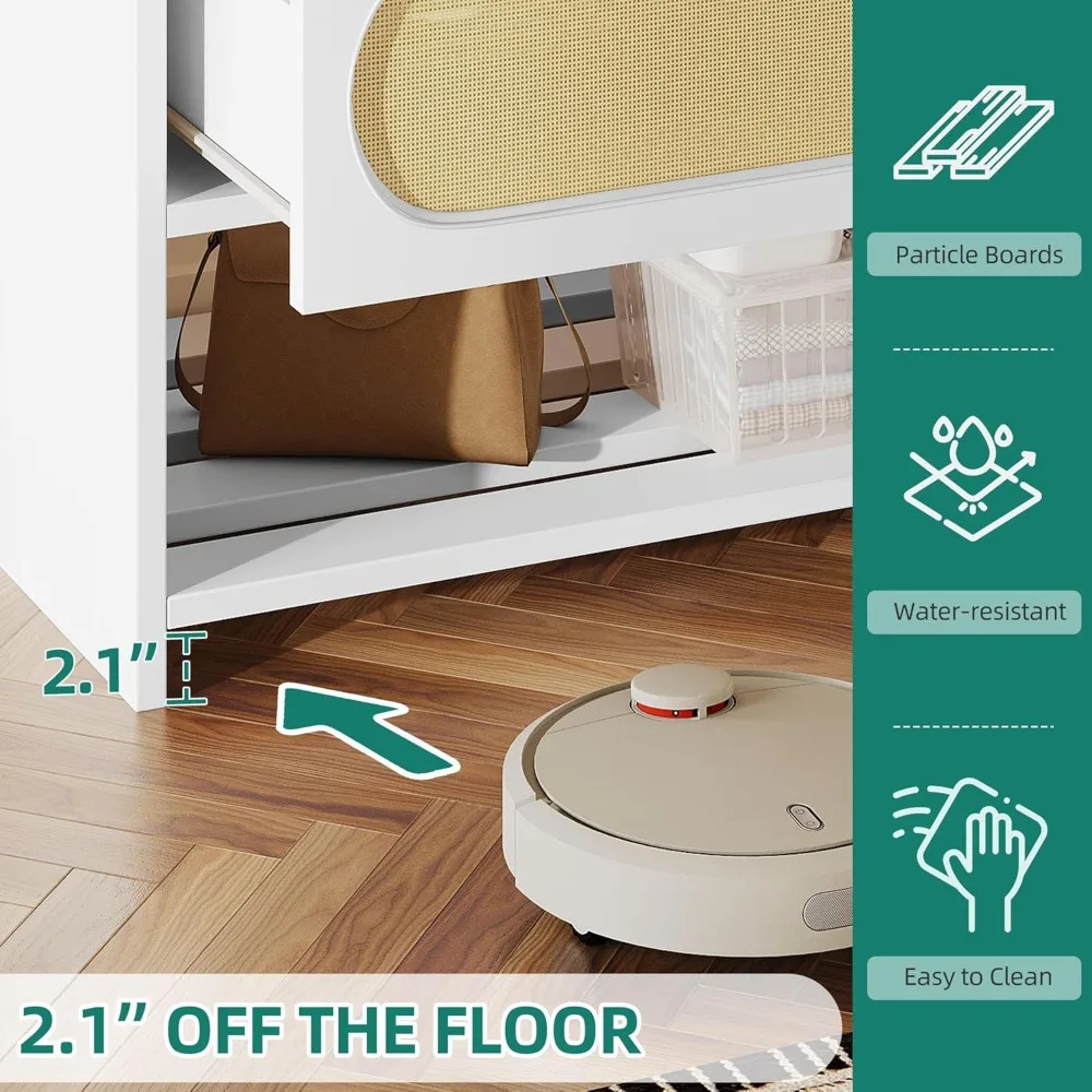 طقم خزانة ملابس من الروطان مقاس 70 بوصة مع أبواب، وخزانة تخزين كبيرة مع أدراج وقضيب تعليق لغرفة النوم، وخزانة خزانة الملابس