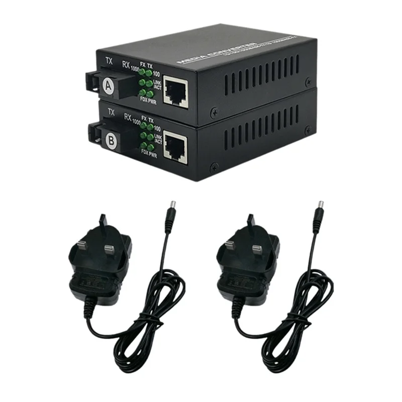 1 Pair Gigabit Fiber Transceiver 20KM SC Single Mode Single Fiber Transceiver Fiber Gigabit Media Converter Easy To Use UK Plug