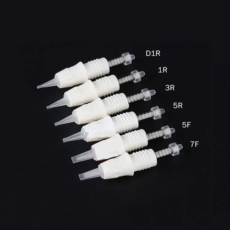 50pcs Cartridge needle 1R/D1R/3R/5R/5F/7F Disposable Sterilized Tattoo Permanent Makeup Needle Tips Spiral port for Eyebrow lip