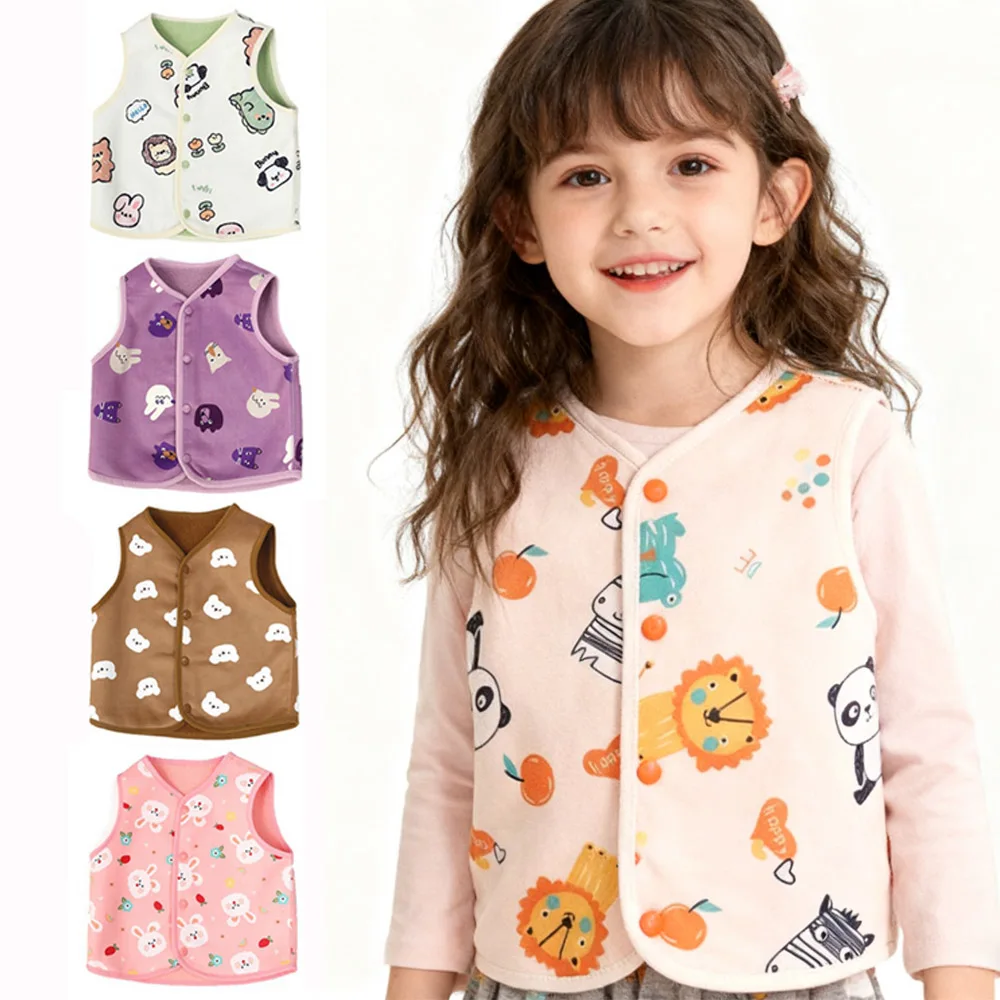 

Toddler Kids Vest for Girls Boys Sleeveless Reversible Fleece Vest Spring Fall Winter Button Down Waistcoat Jackets