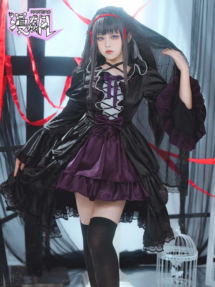 

Akemi Homura Cosplay Costume Don Quijote De La Mancha Puella Magi Madoka Magica Dress for Anime Shows Halloween Outfit