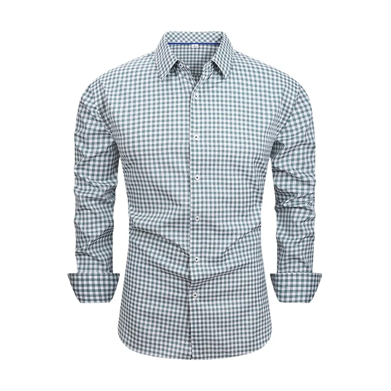 Spring Autumn Men's Elastic Casual Plaid Shirt Retro Long Sleeve Slim Fit Breathable Checkered Shirt Jacket