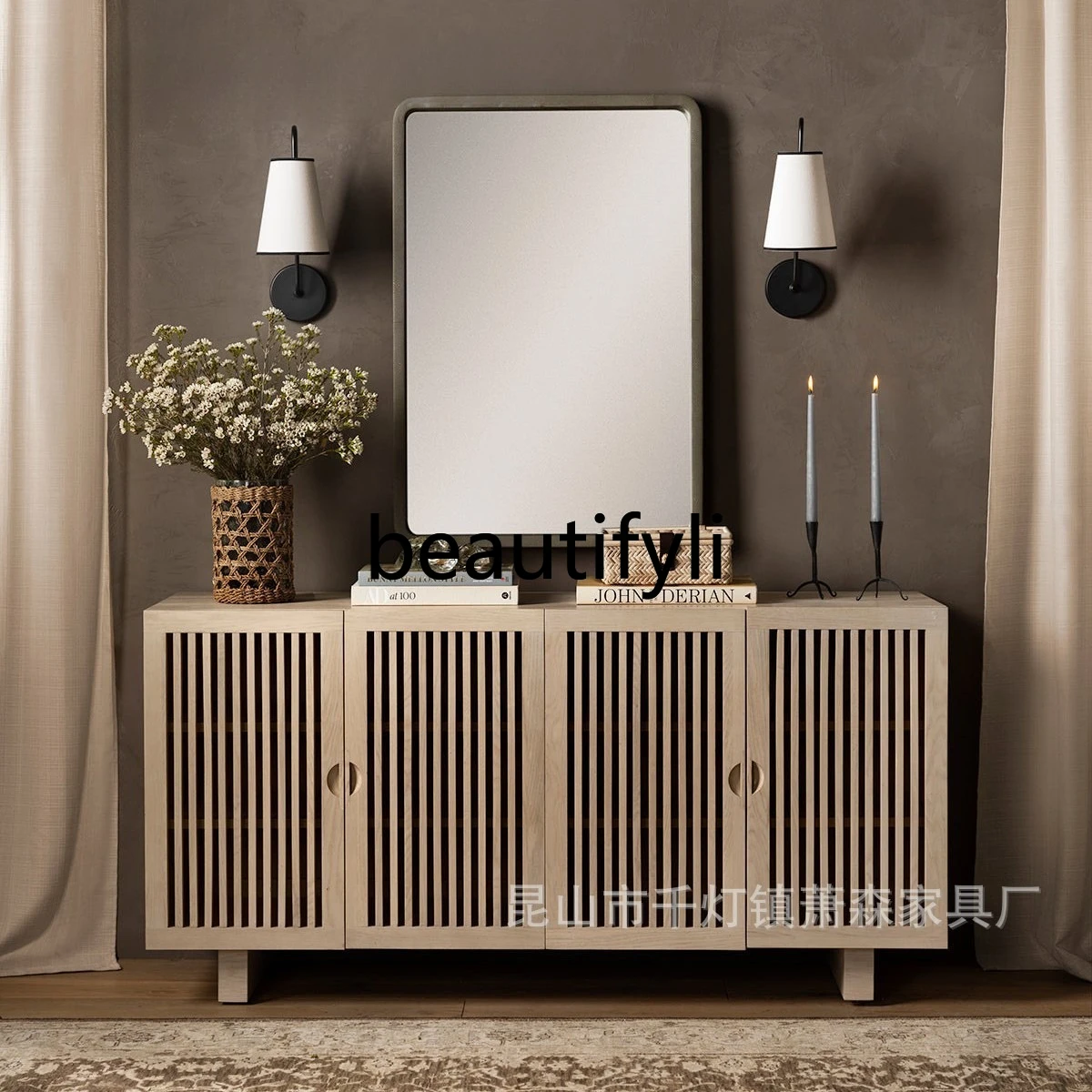 

American Style Solid Wood Sideboard Cabinet Living Room Wall Storage Cabinet Vintage French Retro Storage Decorative Cabinet