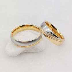 Two Tone 14k Gold Plated Wedding Rings Set for Couple Women CZ Diamonds Jewelry Marriage Promise Ringe Ladies