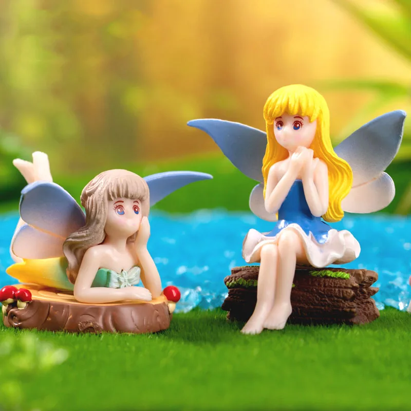 4pc Flower Fairy Elf Figure Ornament Pvc Craft Miniature Figure Tiny for Garden Micro Landscape Potted Decor