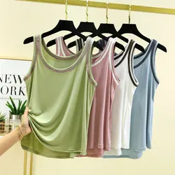 Modal Camisole summer women's Tank tops Contrast color all match Tshirts sleeveless O-Neck Bottoming Top