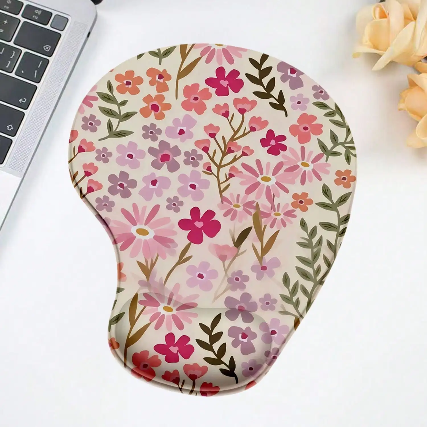 

Desk Mat, Ergonomic Wrist Rest Mouse Pad Made Of Silicone Material, Nordic Style, Cute And Fresh Mouse Pad Design: Flowers, Grass, And Green Leaves. Office Supplies And Desktop Decoration, A Gift Suitable For All Seasons