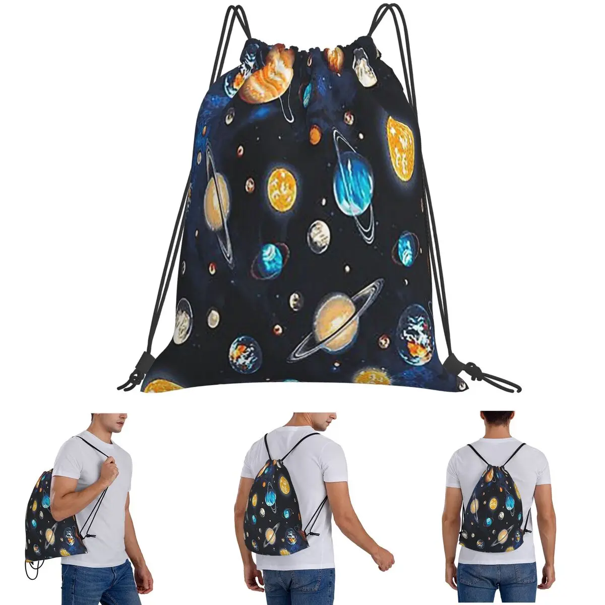 Solar System Space Planets Universe Backpacks Fashion Drawstring Bundle Pocket Sundries Bag Book Bags for Man Woman School