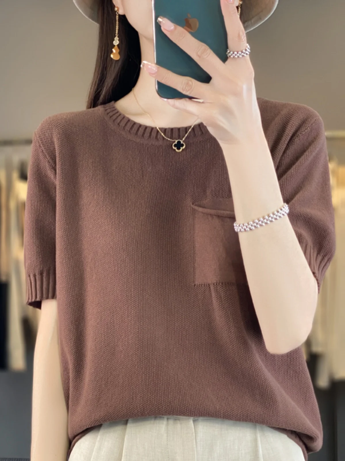 Summer Cotton Linen Knitted Top Women Loose Five Sve round Ne Casual Thin T-irt Comfortable Breathable ort Sve Tee