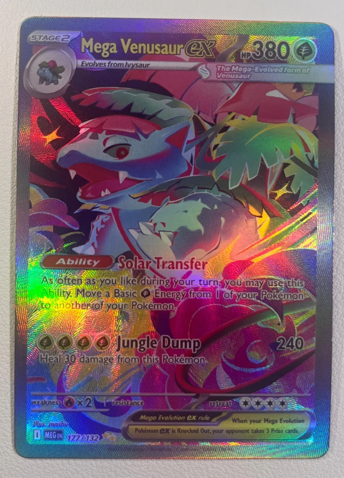 Mega Venusaur ex 177/132 Pokemon TCG Mega Evolution SIR Holo Tarjeta Coleccionable Ultra Rara, Regalo para Fanáticos, Niños y Adultos