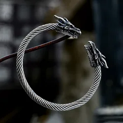 Fashion Vintage 316L Stainless Steel Viking Double Dragon Heads Bracelet For Men Punk Biker Animal Amulet Jewelry Gift Wholesale
