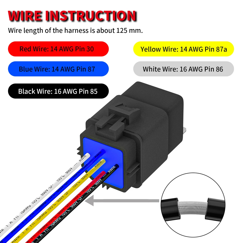 Relè 12 V con cablaggio relè impermeabile 12 V 30/40 AMP 5 Pin SPDT 14 AWG DC 12 Volt Kit presa relè stile Bosch per Automotive