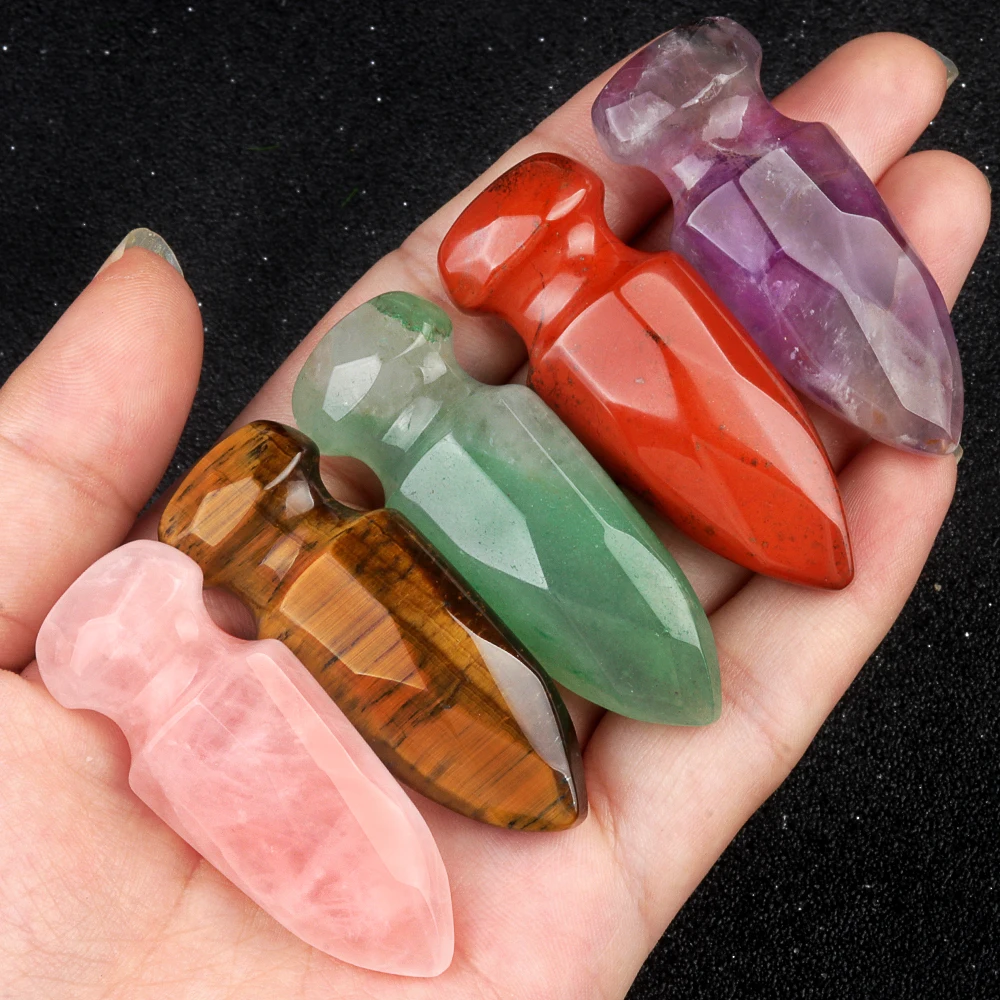 50x20mm Schwert form Reiki Pendel Naturstein Kristall Rosenquarz Amethyste Charms für Schmuck machen DIY Halskette Zubehör